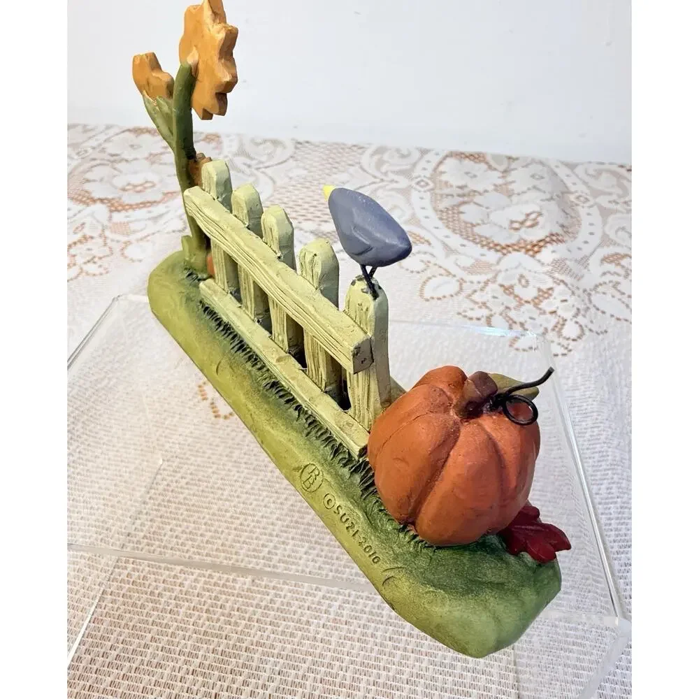 Blossom Bucket Suzi Resin Fall Pumpkin Fence Flower Bird Figurine 116-84563 Rare